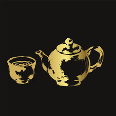 tea japanese chinese vector ink traditional asian golden design isolated