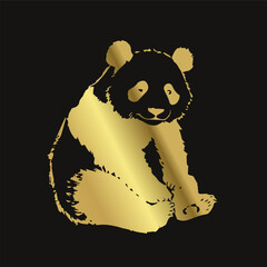 panda chinese vector ink traditional asian golden design isolated