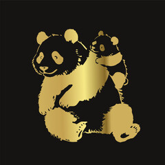 panda chinese vector ink traditional asian golden design isolated