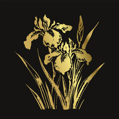 iris flower japanese chinese vector ink traditional asian golden design isolated