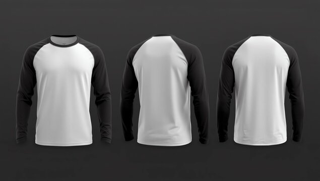 Long sleeves raglan t-shirt mockup, 3d illustration, 3d rendering 