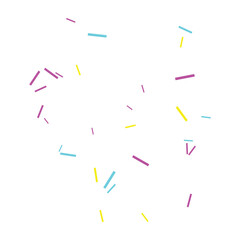 Colorful confetti pieces in pink, blue, and yellow, for celebration or party decoration, overlay effect, Isolated on transparent background, png