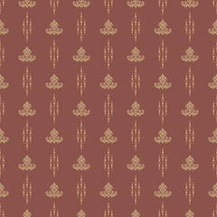 Seamless Vector Pattern of Ethnic Damask Ornaments on Terracotta Background, Bohemian Style Floral Motif for Apparel, Wrapping Paper, and Stationery Design