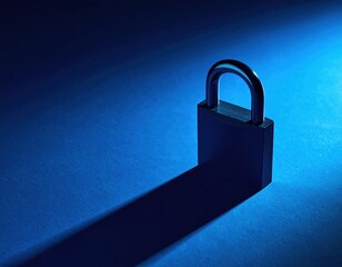 Metal padlock on blue background illustrating security, protection, and confidentiality in digital context.