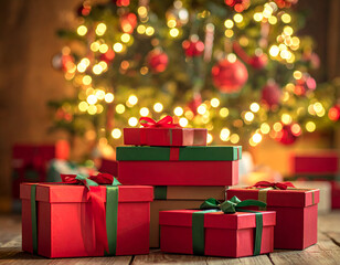 Colorful Christmas gifts under a beautifully lit tree creating a festive holiday atmosphere for celebrations and gift-giving traditions.