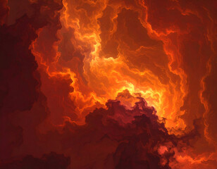 Fiery Abstract Clouds in Vibrant Orange and Red Hues for Backgrounds and Textures