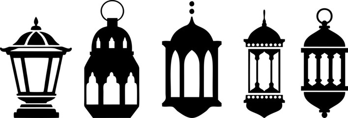 Collection of decorative Ramadan lanterns in black silhouette style © Cik