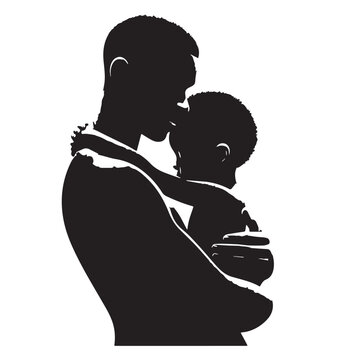 Black Child hugging parent Silhouette Vector, High Quality Illustration on White Background