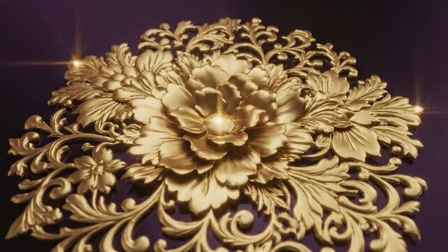 An intricate golden floral ornament with elegant swirling patterns