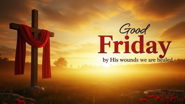 Good friday celebration with cross and sunset background