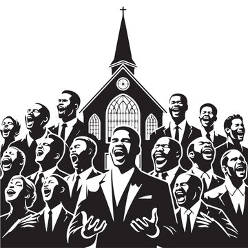 Black Choir singing church Silhouette Vector, High Quality Illustration on White Background