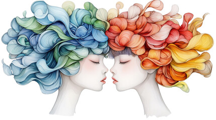 Gemini zodiac sign painting with colorful hair design