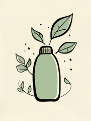 Contemporary minimalist glass bottle illustration featuring natural color palette and freeform abstract overlays