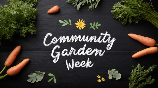 Community garden event with fresh vegetables and chalkboard design