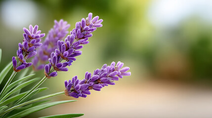 Obraz premium Fresh lavender swaying in gentle breeze with ample copy space for nature-inspired designs