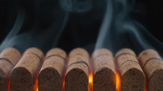 Close up of burning moxa sticks with smoke and flame. 4k Footage Video