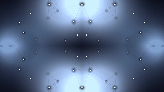 Abstract symmetrical pattern of glowing lights on a dark background.