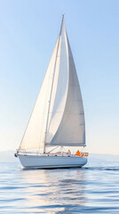 Tranquil sailing adventure a lone sailboat on a calm sea at dusk