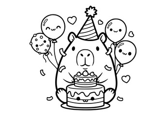 Kawaii Capy Birthday Party COLORING BOOK FOR KIDS
