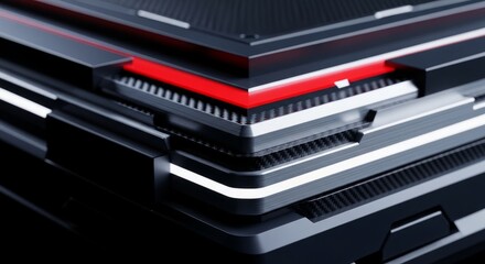 Obraz premium Abstract Futuristic Technology Macro Detail With Red And White Accents In Dark Environment