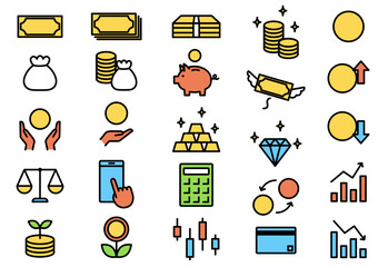 Simple Color Money Icon Set Without Currency Symbol