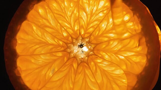 orange slice close-up, backlit, juicy, citrus fruit, macro, food texture
