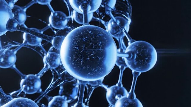 Abstract blue molecular structure floating in dark space background