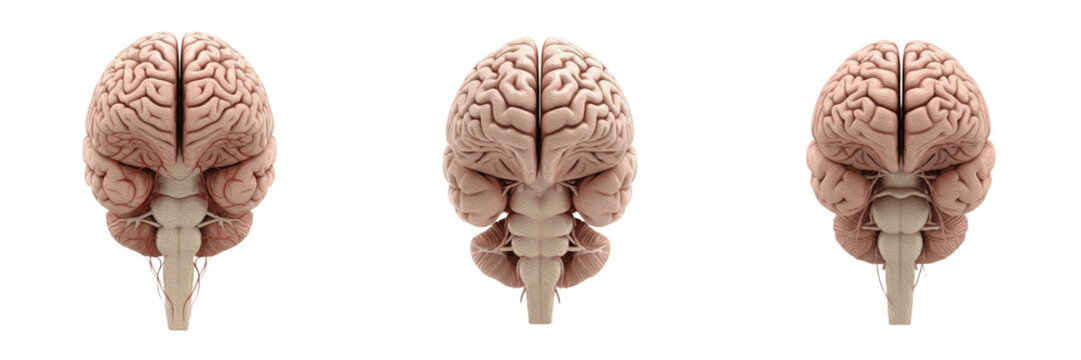 Human brainstem isolated on white background, medulla oblongata, pons, midbrain, central nervous system anatomy, human CNS, brainstem illustration, neural pathway, medical internal organ, brainstem di