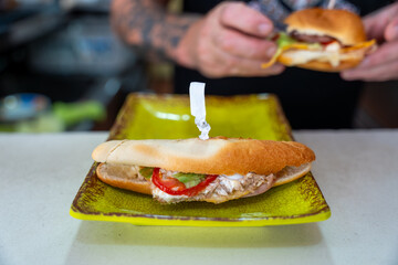 Serving fresh tuna sandwich on a vibrant plate