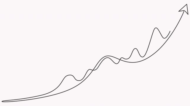 Abstract growth graph line animation with upward arrow and subtle waves