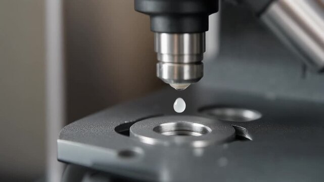 Liquid droplet forms on scientific instrument tip over a sample