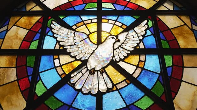 stained glass dove window, church art, religious symbol, holy spirit, faith