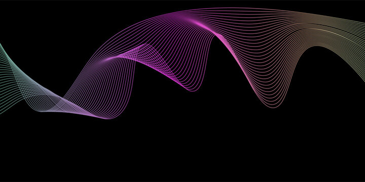 Abstract wave lines pattern dynamic colorful light flowing isolated on black background. Vector illustration design element in concept of music, party, technology, modern.