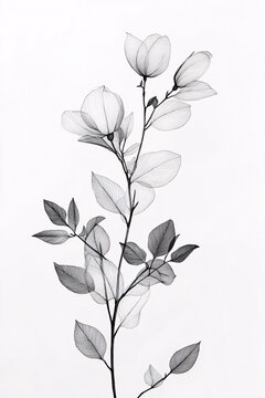 Ethereal X-ray of a Flowering Magnolia Branch in White