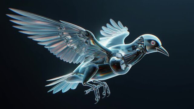 A translucent bird flying with visible internal skeletal structure