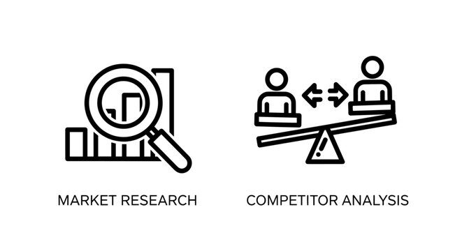 Market Research and Competitor Analysis Icons for Business Strategy