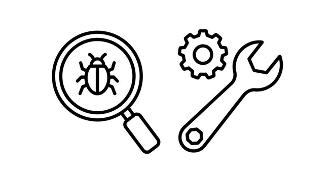 Bug Finding and Troubleshooting Icons: Debugging, Software Testing, and Technical Support Concepts