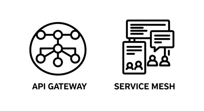 API gateway and service mesh icons illustrating microservices architecture and connectivity.