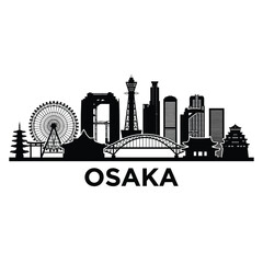 Obraz premium Osaka skyline illustration featuring landmarks and the city s name