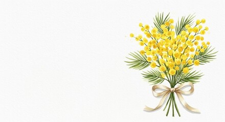 Cute delicate watercolor mimosa flowers, spring gratitude and International Women&rsquo;s Day