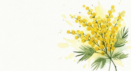 Cute delicate watercolor mimosa flowers, spring gratitude and International Women&rsquo;s Day