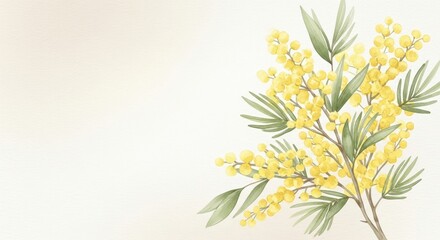 Cute delicate watercolor mimosa flowers, spring gratitude and International Women&rsquo;s Day