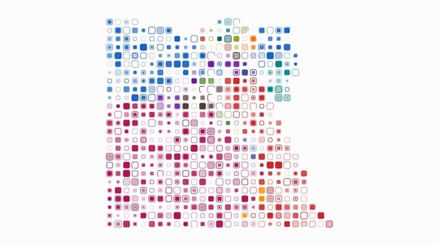 Egypt map animation. Shape of the country with pulsating colored dots. Large size rounded square blocks. Digital style Egypt map on white background. Vibrant video.