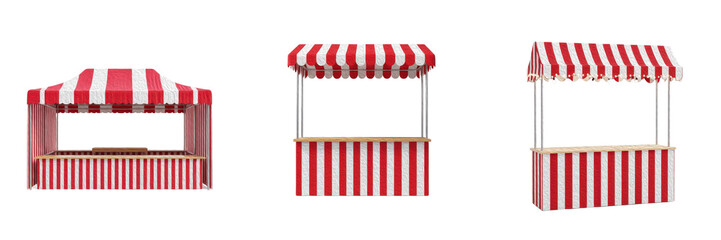 Red and White Striped Market Stalls and Carnival Food Stands for Outdoor Fairs and Festivals