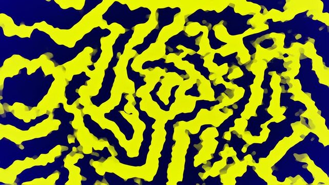 Abstract image features yellow sinuous patterns against a deep blue background, resembling cellular structures