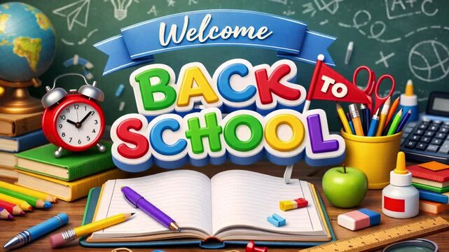 Animated video with the words "Back to School." On a transparent or alpha background, 4K footage.