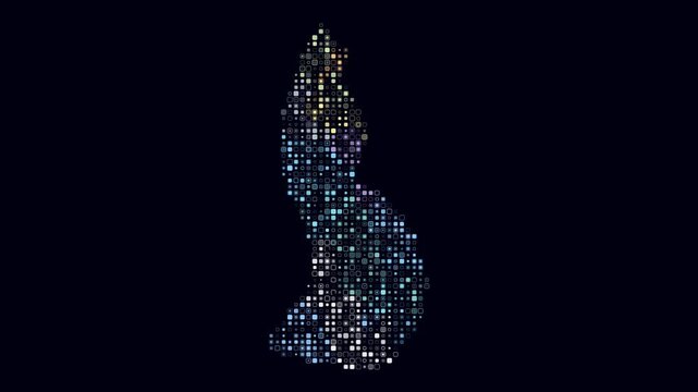 Liechtenstein animated country shape. Pulsating colored dots on the map of the country. Small size rounded square blocks. Digital style Liechtenstein map on dark background. Vibrant animation video.