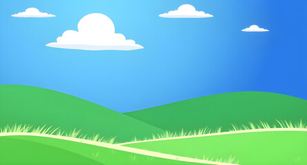 Obraz premium landscape, nature, grass, green, meadow, field, pasture, lawn, countryside, rural, outdoor, scenery, horizon, plains, farmland, sky, blue, clouds, cloudscape, daylight, sunshine, sunny, bright, fresh,