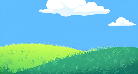 Obraz premium meadow, grass, green, field, pasture, lawn, nature, landscape, scenery, countryside, rural, outdoor, horizon, plains, farmland, sky, blue, clouds, cloudscape, daylight, sunshine, sunny, bright, fresh,