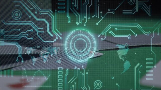Stacked playing cards being scanned by teal HUD after reticle detecting red pip, visualizing data